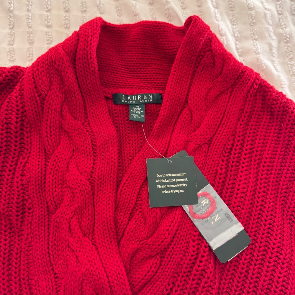 NWT Red Knit Ralph Lauren Women's Sweater 100% Cotton Size Medium - Picture 2 of 5